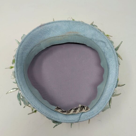 Vintage Neiman Marcus Pill Box Hat Blue Floral main image 4